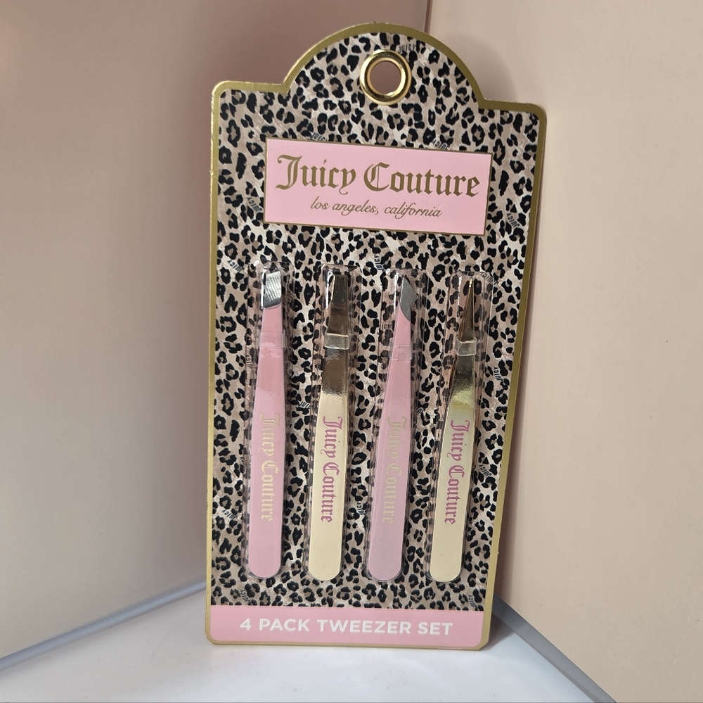 💛🔹️Juicy Couture 🔹️Leopard Print 4 Pack  Tweezer Set in Pink and Gold